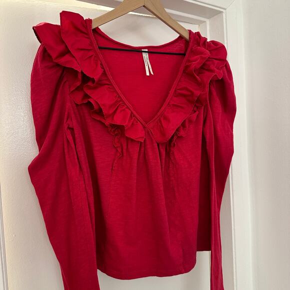 ANTHROPOLOGIE Red Ruffle Blouse Shirt Top –  Small - Picture 4 of 9